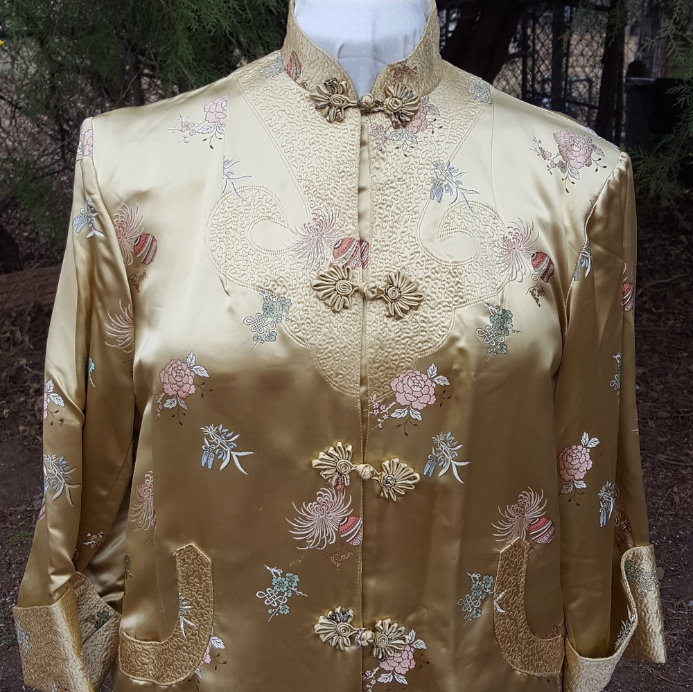 Vintage Gold Cheongsam Embroidered Dress Coat
